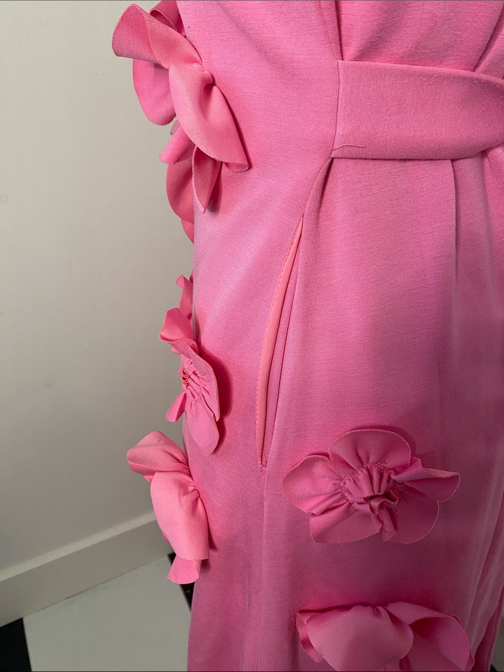 Boutique 3D Floral Appliqué Maxi Dress | Barbie Pink | Pockets | Tie Back | Medi - Picture 3 of 7